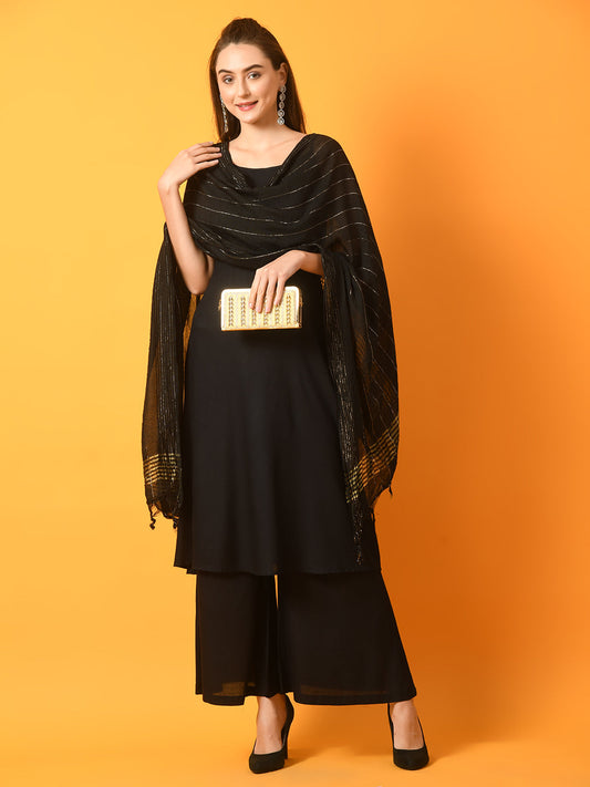 Women's  Black Solid Anarkali Party Kurta Sets With Dupatta - Myshka