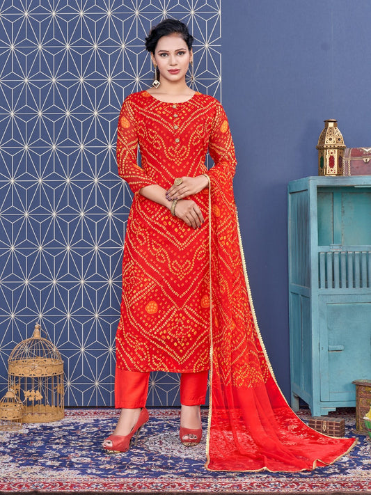 Women Red Georgette Suit Set