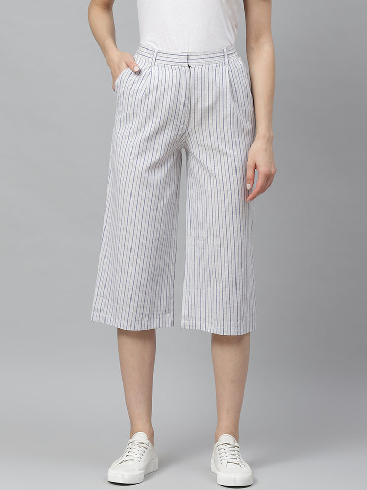 Myshka Women's White cotton check Casual Trouser