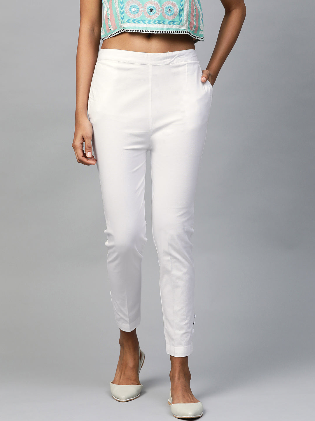 Myshka Women's White Solid Na Rayon  Flex Trouser