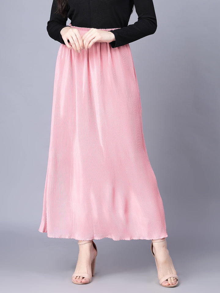 Myshka Chiffon Solid Pink  Women Skirt