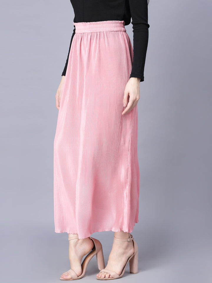 Myshka Chiffon Solid Pink  Women Skirt