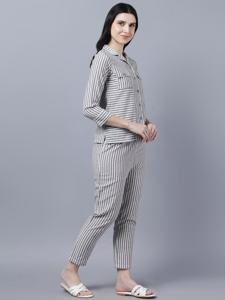 Myshka Stylish Grey  3/4 Sleeve Women's Cords Set