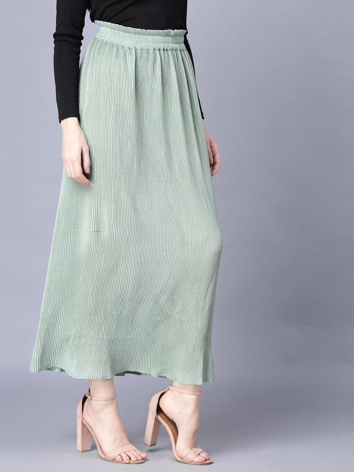Myshka Chiffon Solid Green Women Skirt