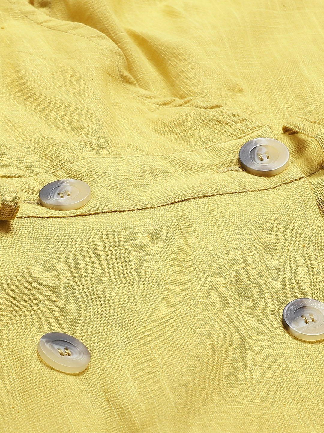 Myshka Women's YELLOW Cotton Slub Solid  sleeveless Srep Neck Casual Dress