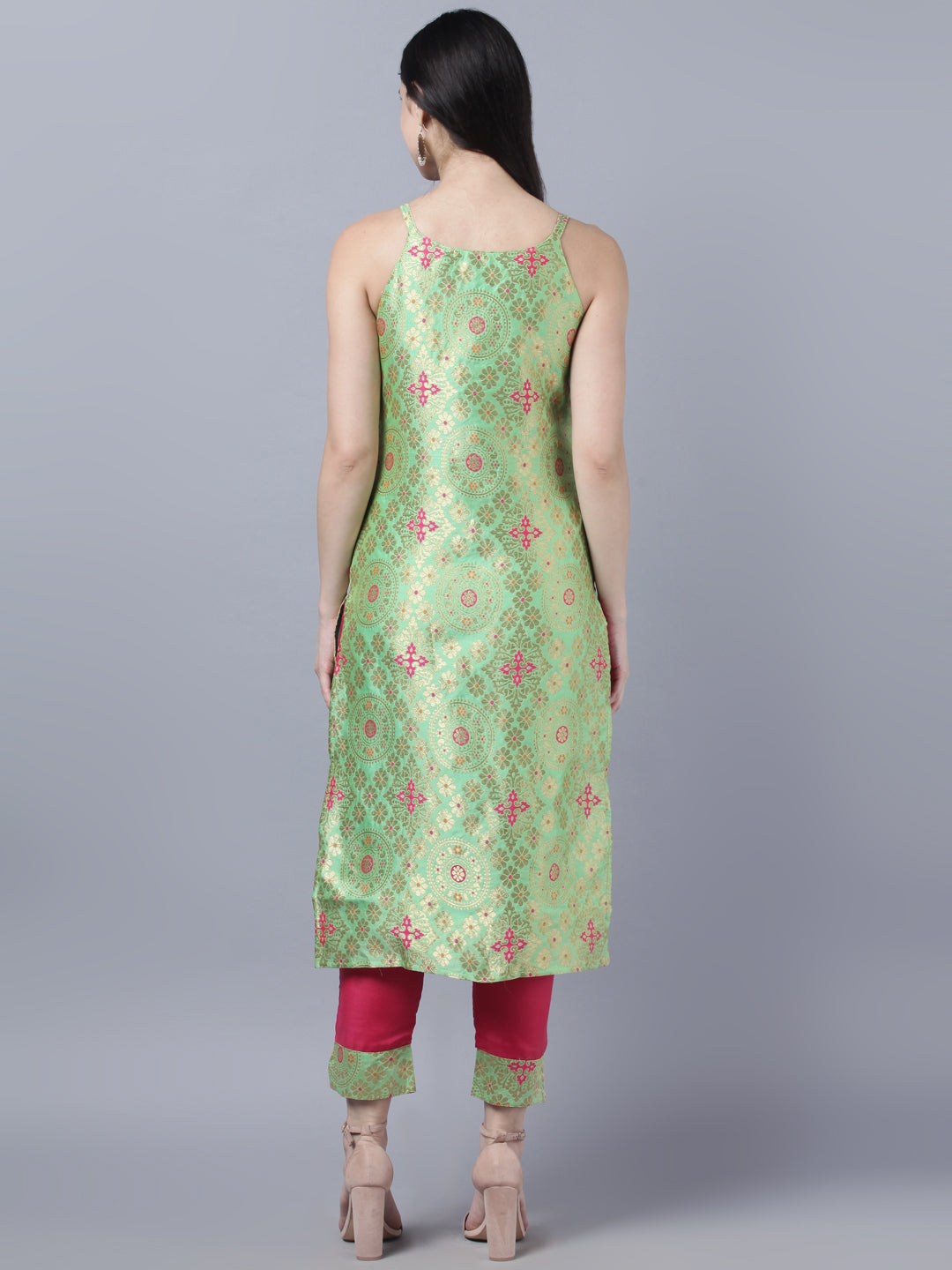 Myshka Women Green Ethnic Motifs Gotta Patti Kurta with Trousers With Dupatta Set