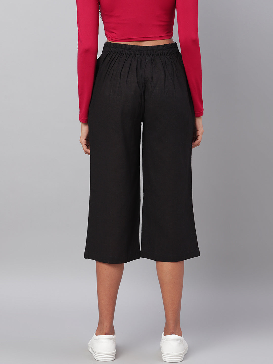 Myshka Women's Black Solid Cotton Trouser