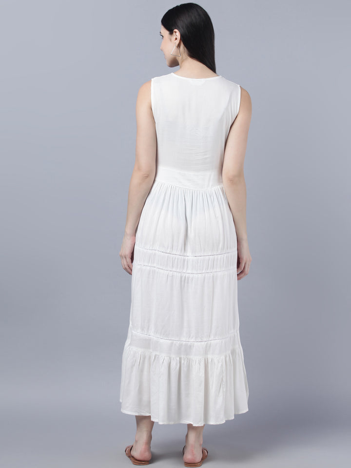 Myshka Women White Solid Maxi Dress