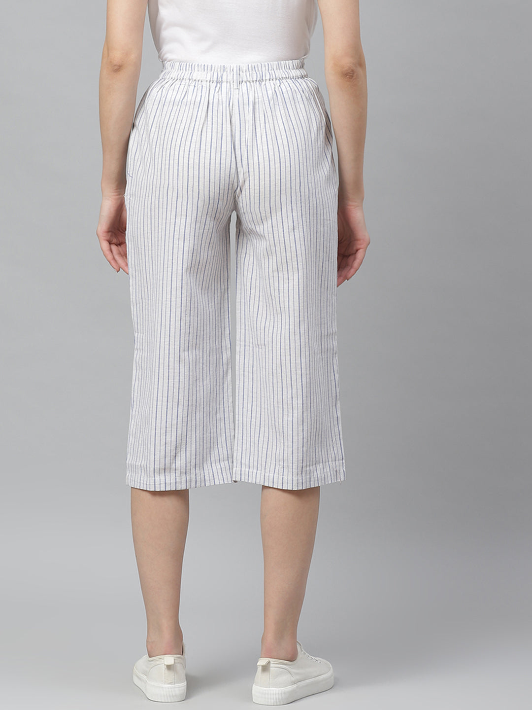Myshka Women's White cotton check Casual Trouser