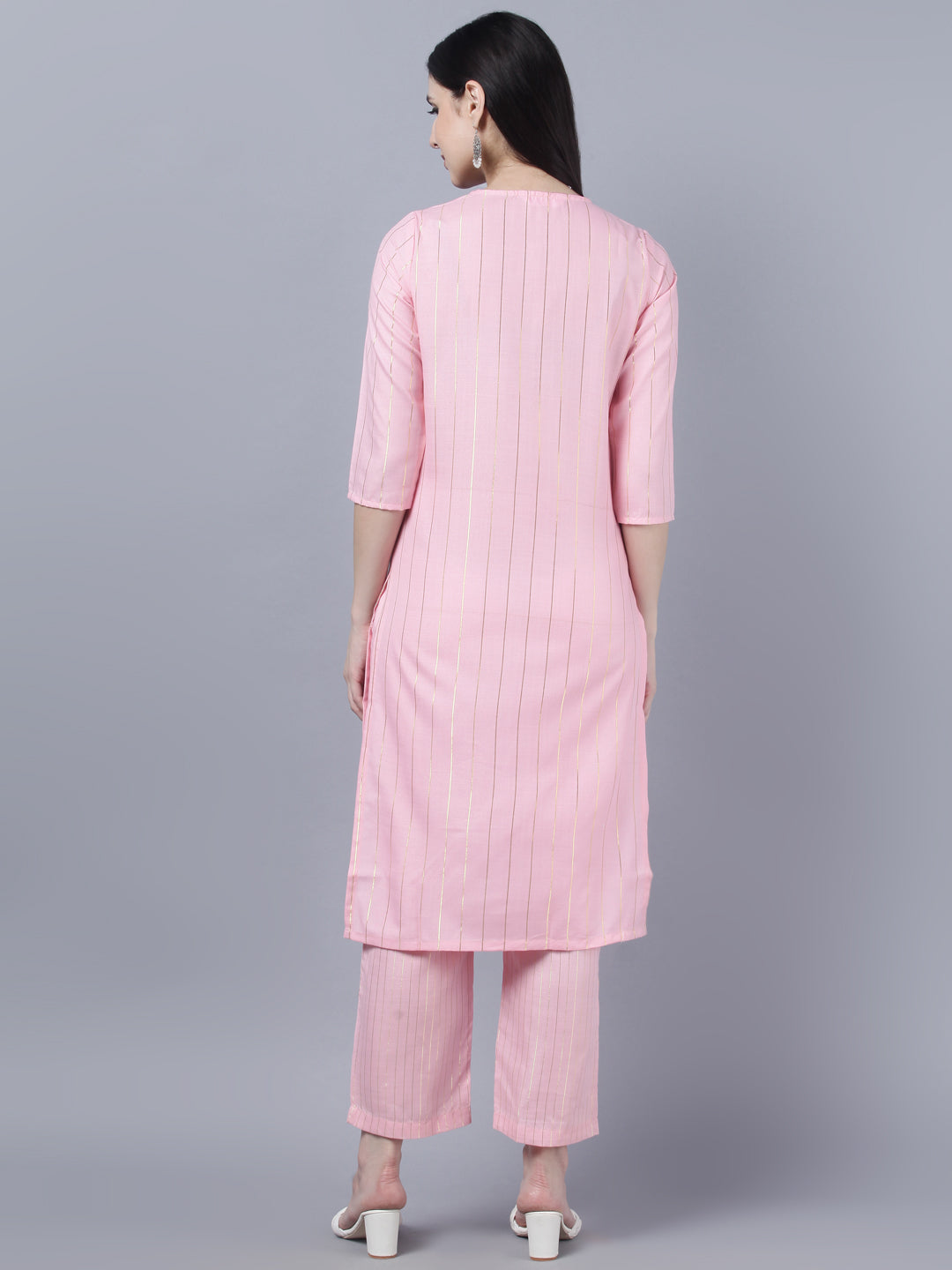 Myshka Women Pink Panelled Pure Cotton Kurta with Trousers With Dupatta Set