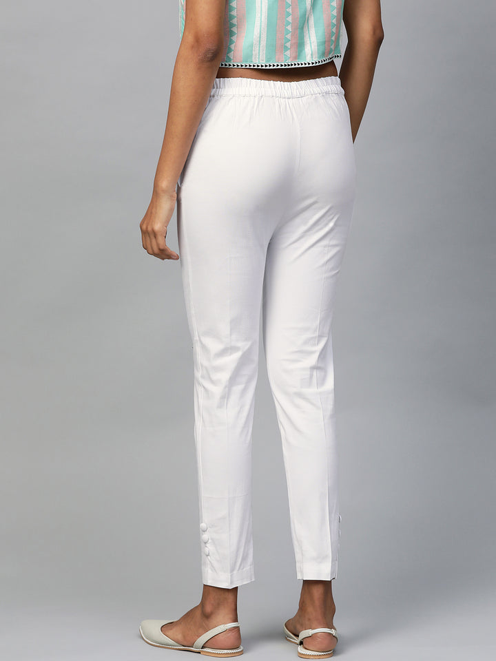 Myshka Women's White Solid Na Rayon  Flex Trouser