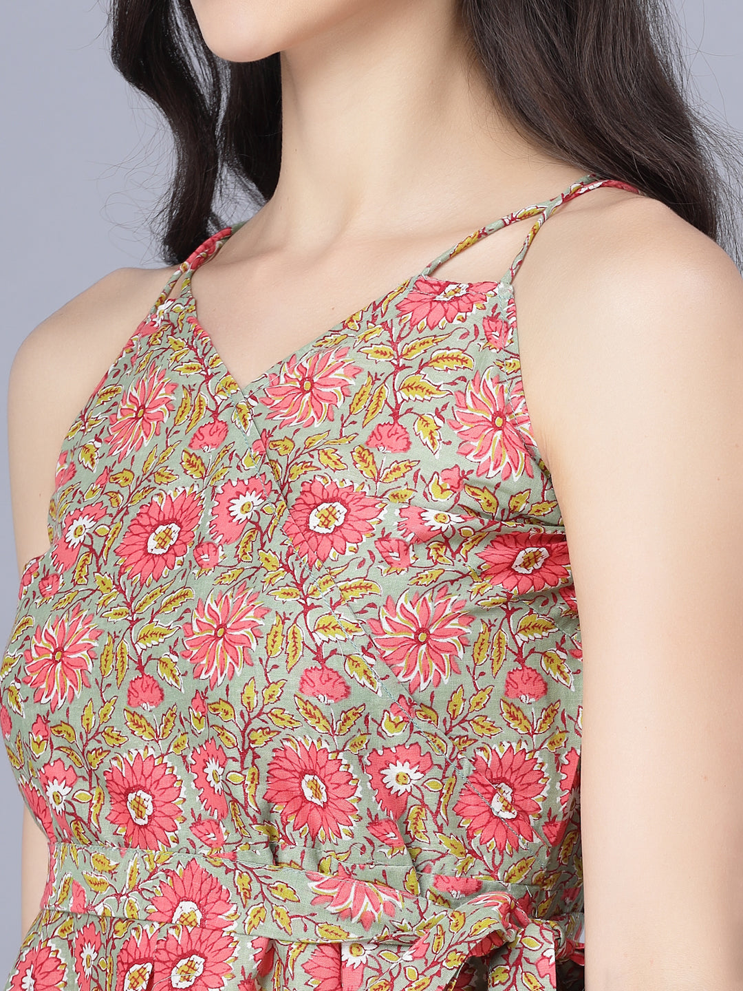 Myshka Cotton Printed Sleeveless Shoulder Straps Multicolor Women Dress
