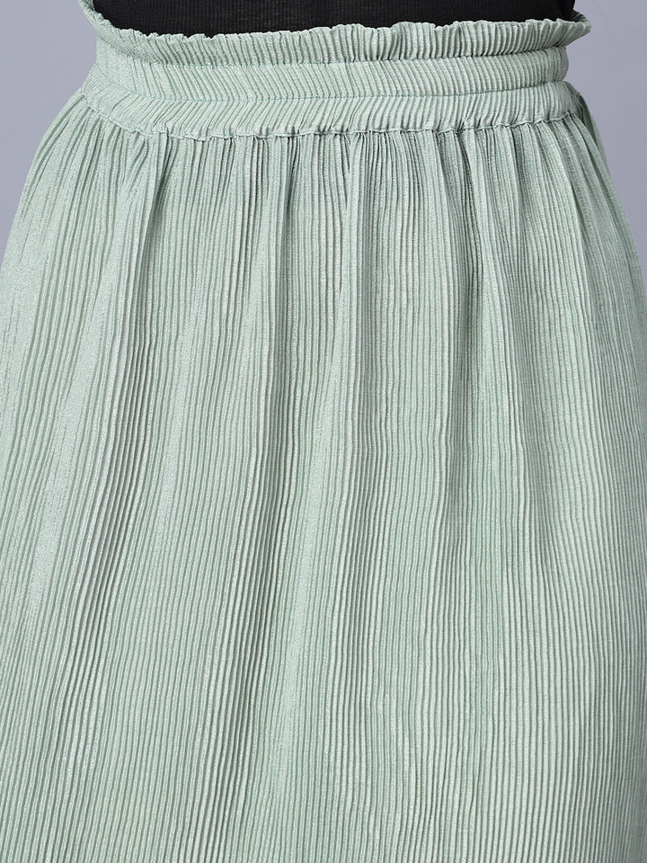 Myshka Chiffon Solid Green Women Skirt