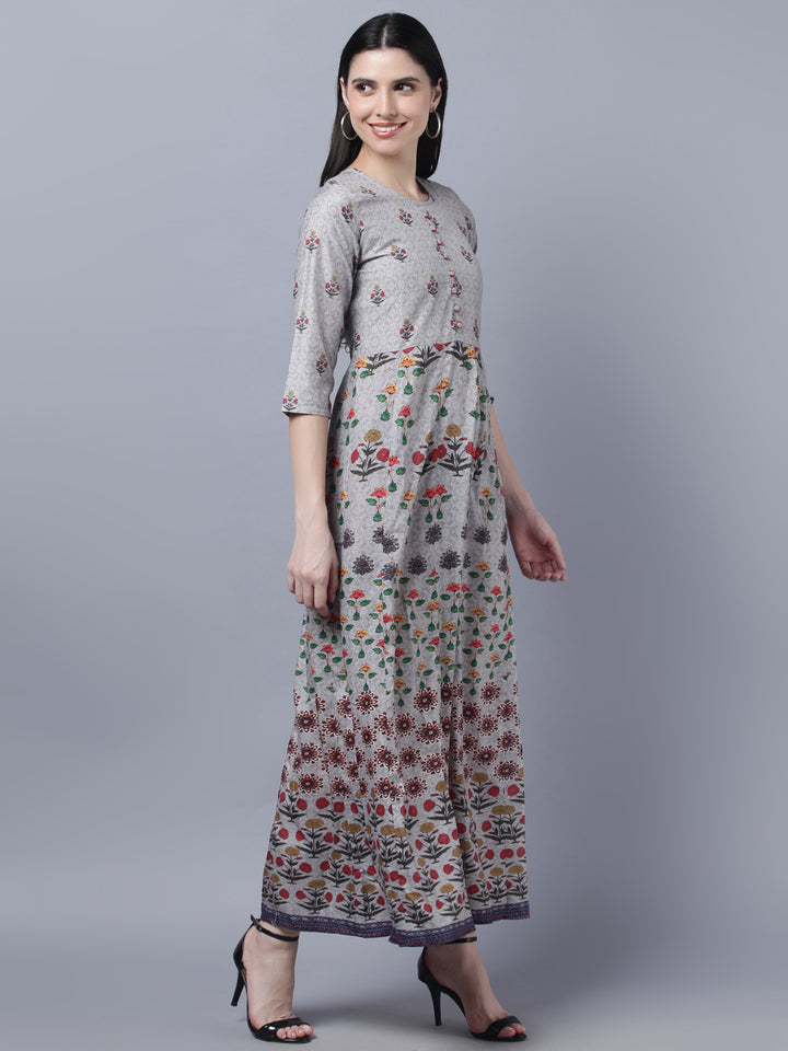 Myshka Women Grey Printed Ethnic Maxi Dress