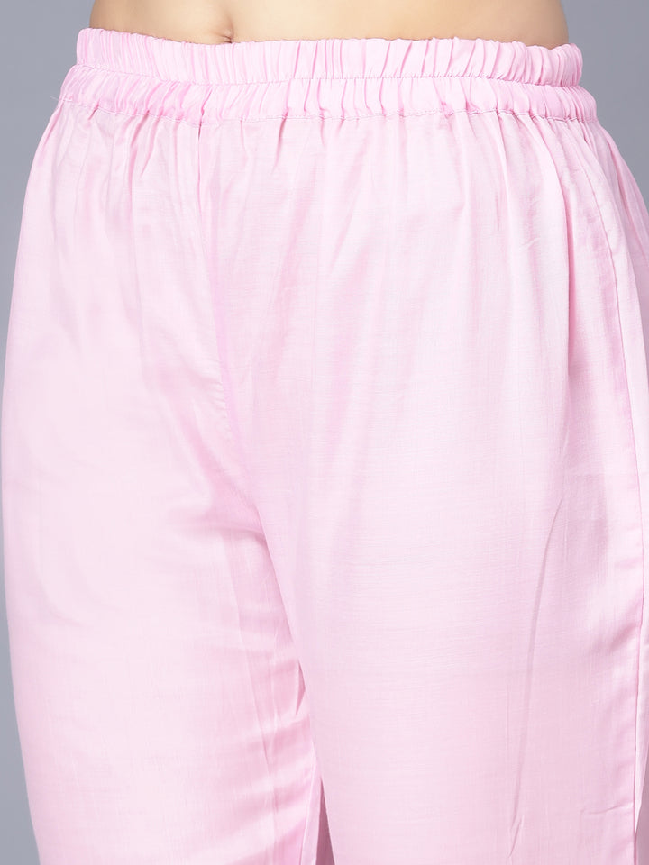Myshka Women Pink Striped Empire Kurti with Trousers With Dupatta