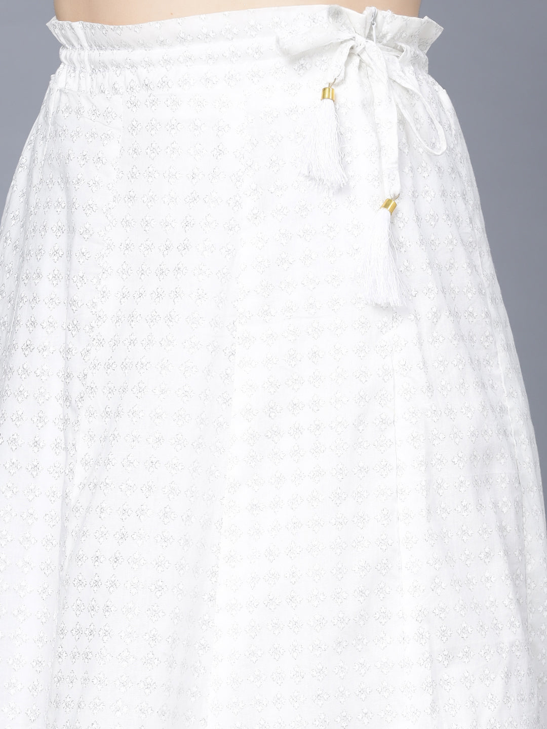 MyshkaWomen Yellow & White Printed Ready to Wear Lehenga & Choli Set