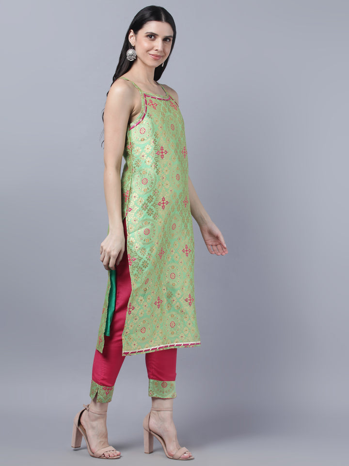 Myshka Women Green Ethnic Motifs Gotta Patti Kurta with Trousers With Dupatta Set