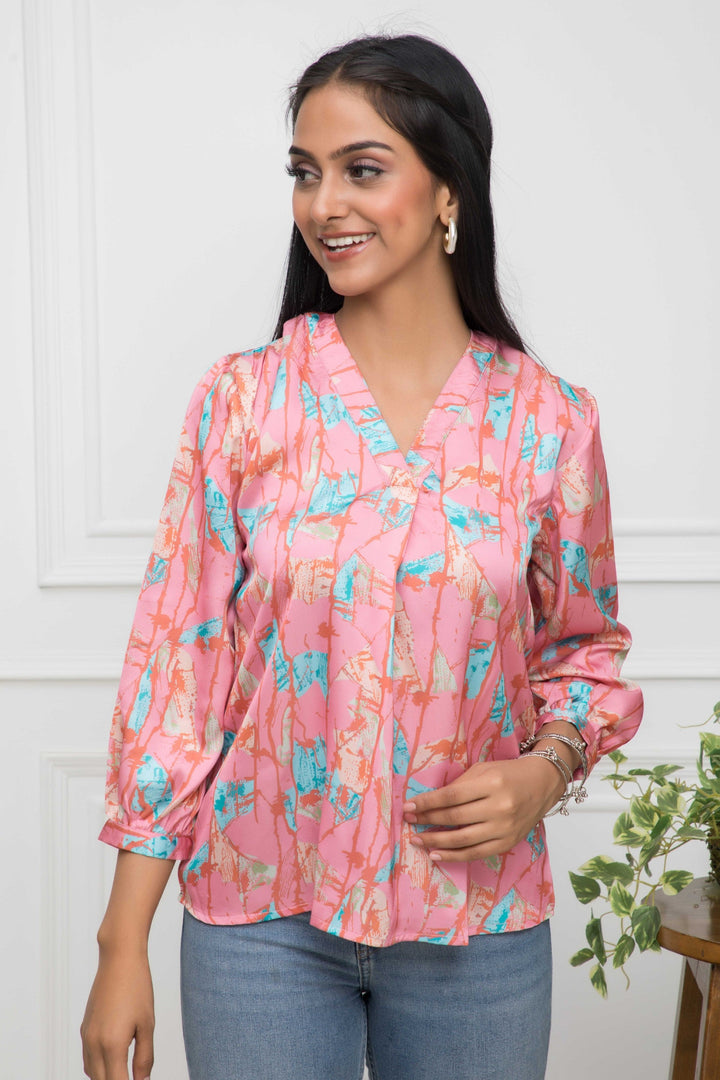 Women's Multi Floral V-Neck Regular Sleeves Polyester Top - Myshka