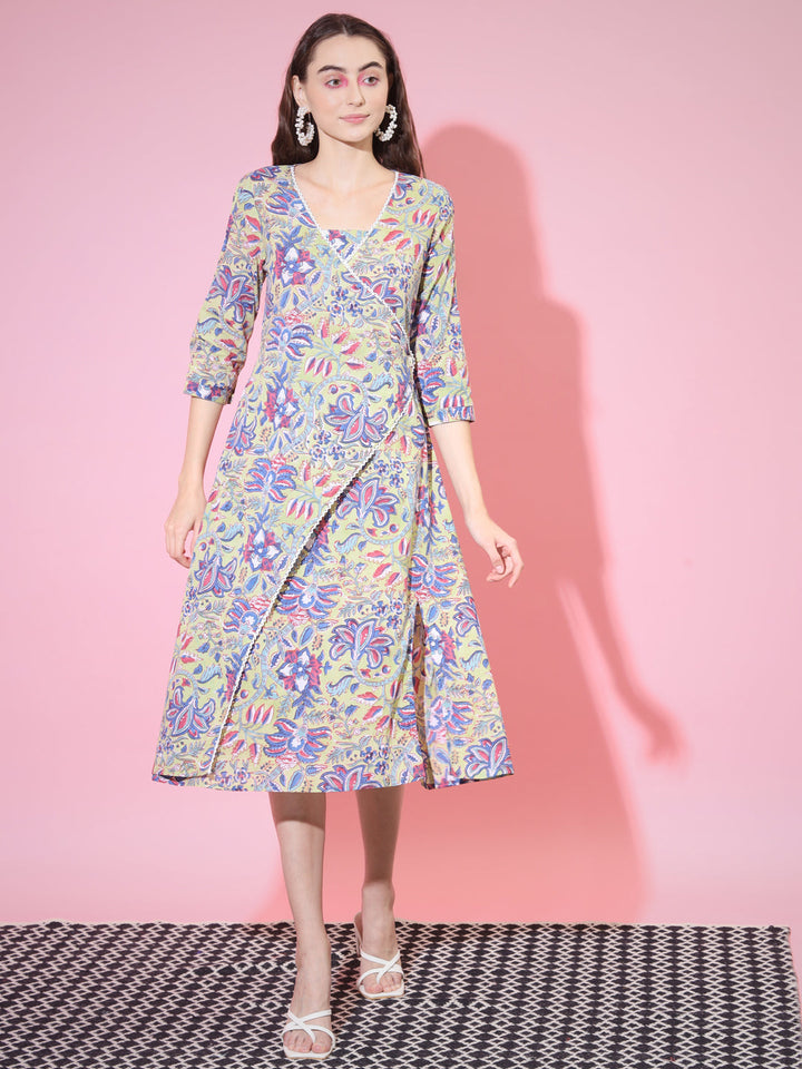 Women's Multi Floral Printed A-Line Dress - Myshka