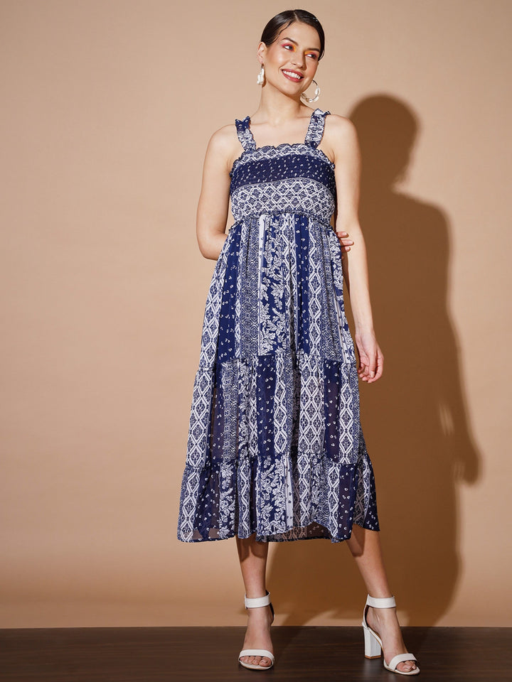 Women's Blue Geometric Dresses - Myshka