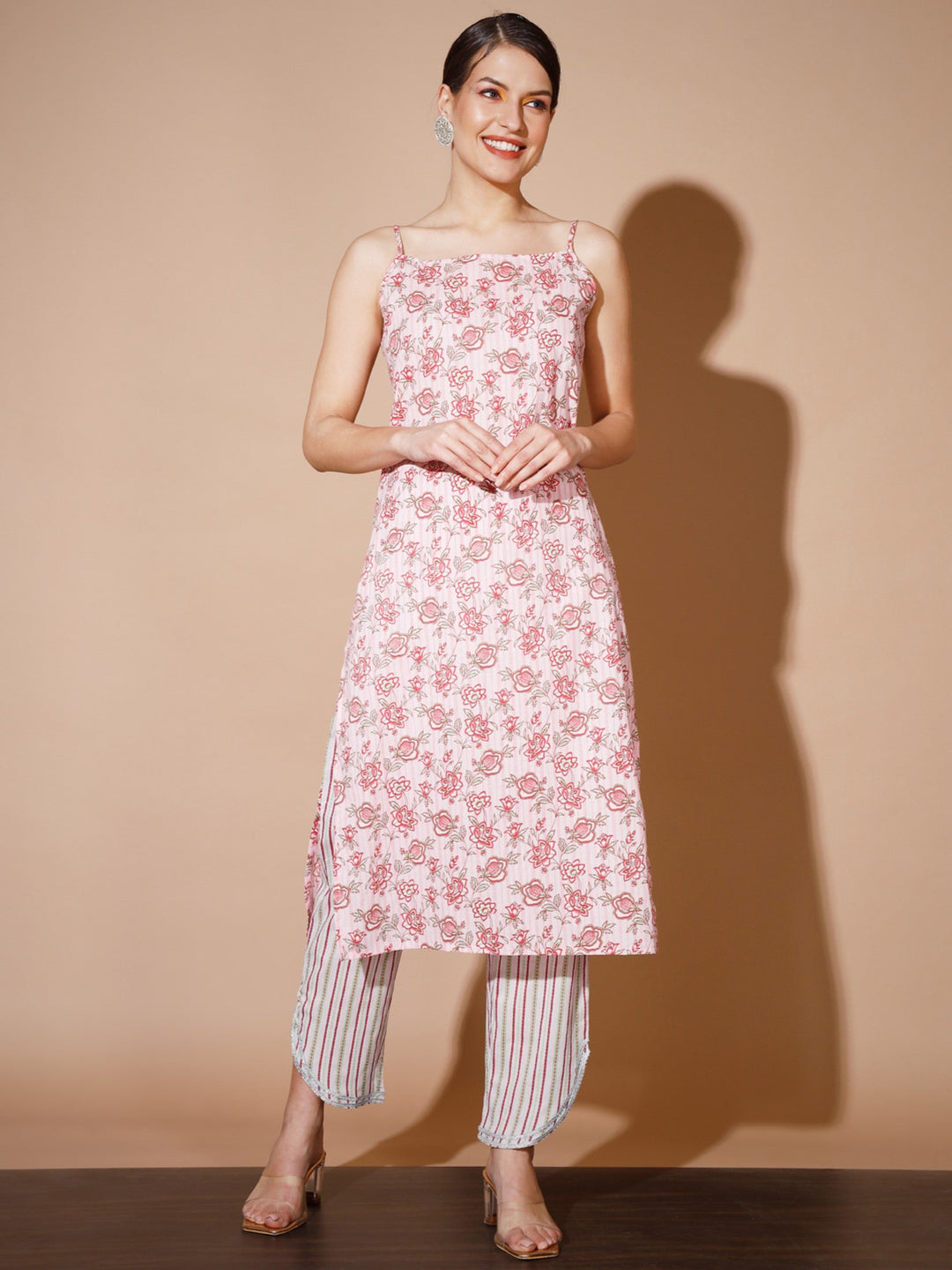 Women's Pink Printed Kurta & Trousers - Myshka