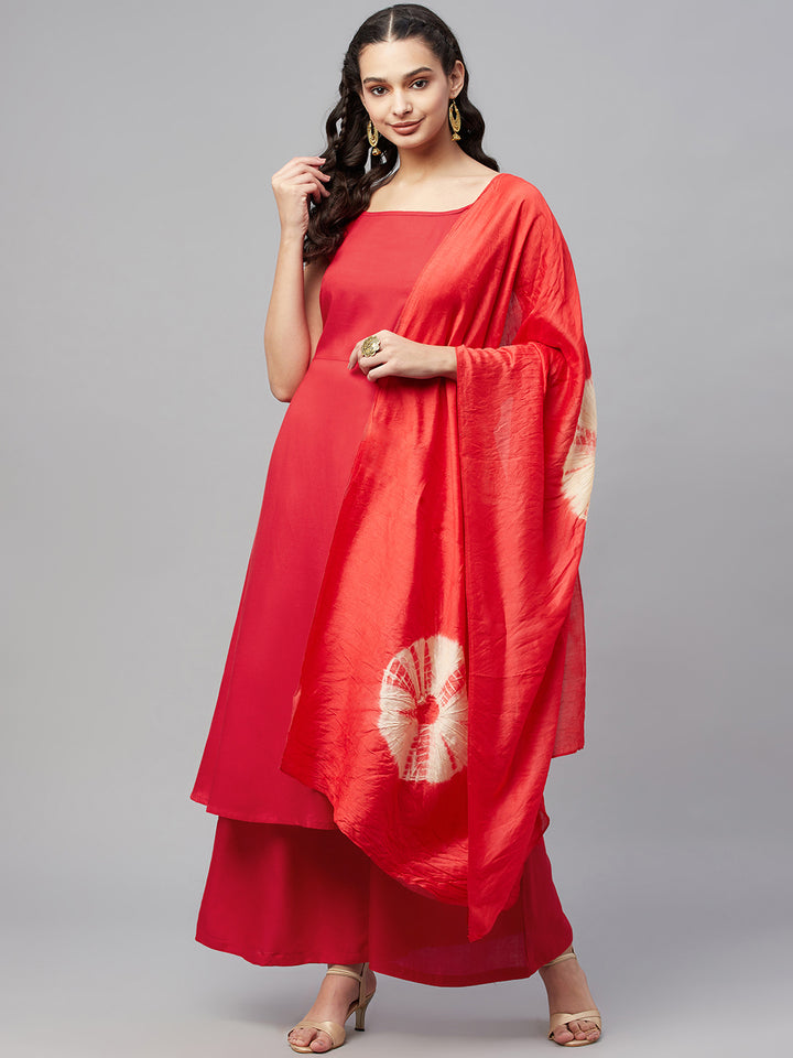 Myshka Trendy Stylish Rayon Square Neck Sleeveless Solid Women's Kurta Palazzo Dupatta Set