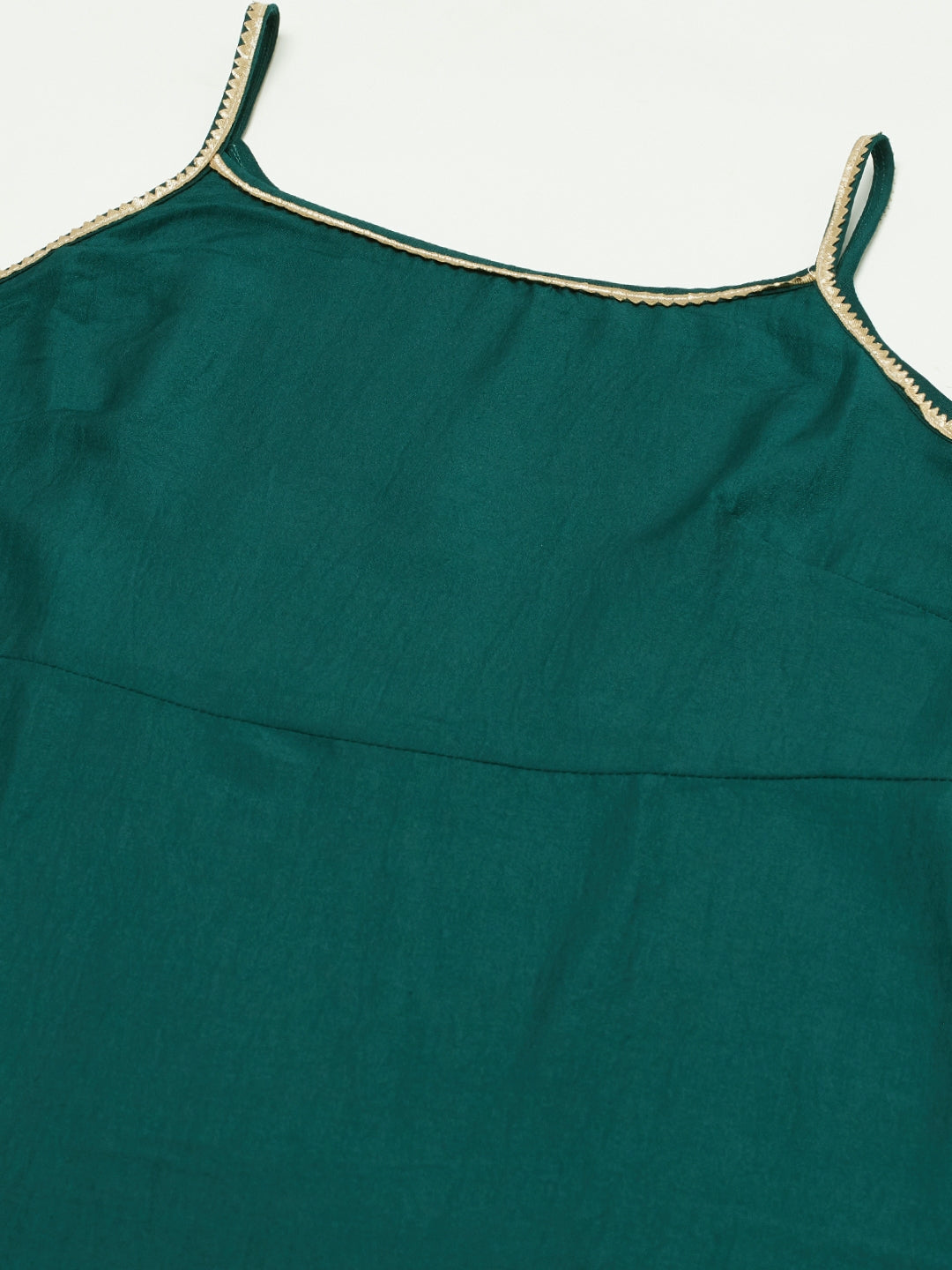 Myshka Trendy Style  Dark Green silk blend Solid Sleeveless Round neck Kurta Palazzo Dupatta Set