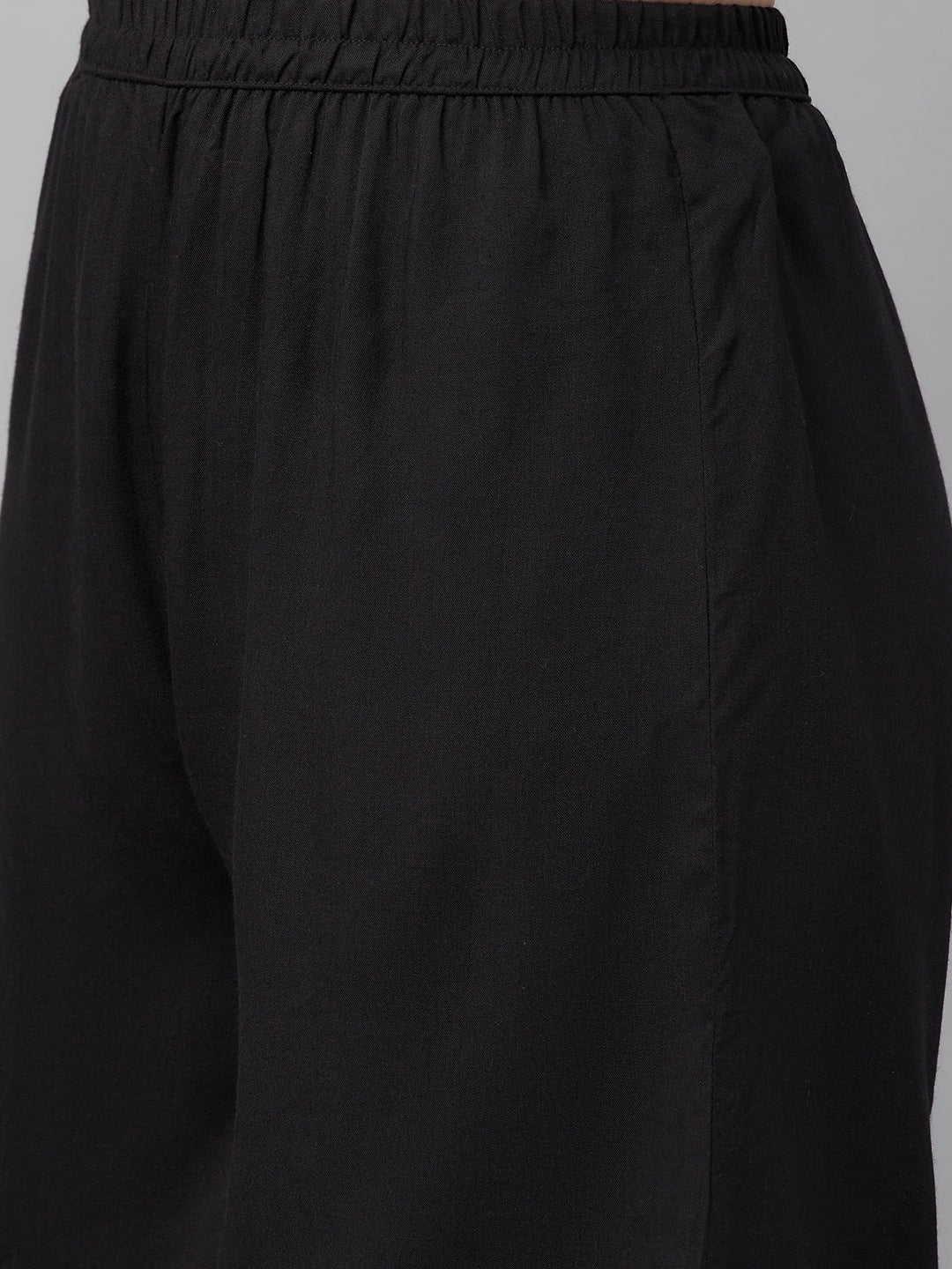 Myshka Trendy Design Women BLACK rayon Solid Sleeveless Round Neck Kurta with Sharara & Dupatta Set