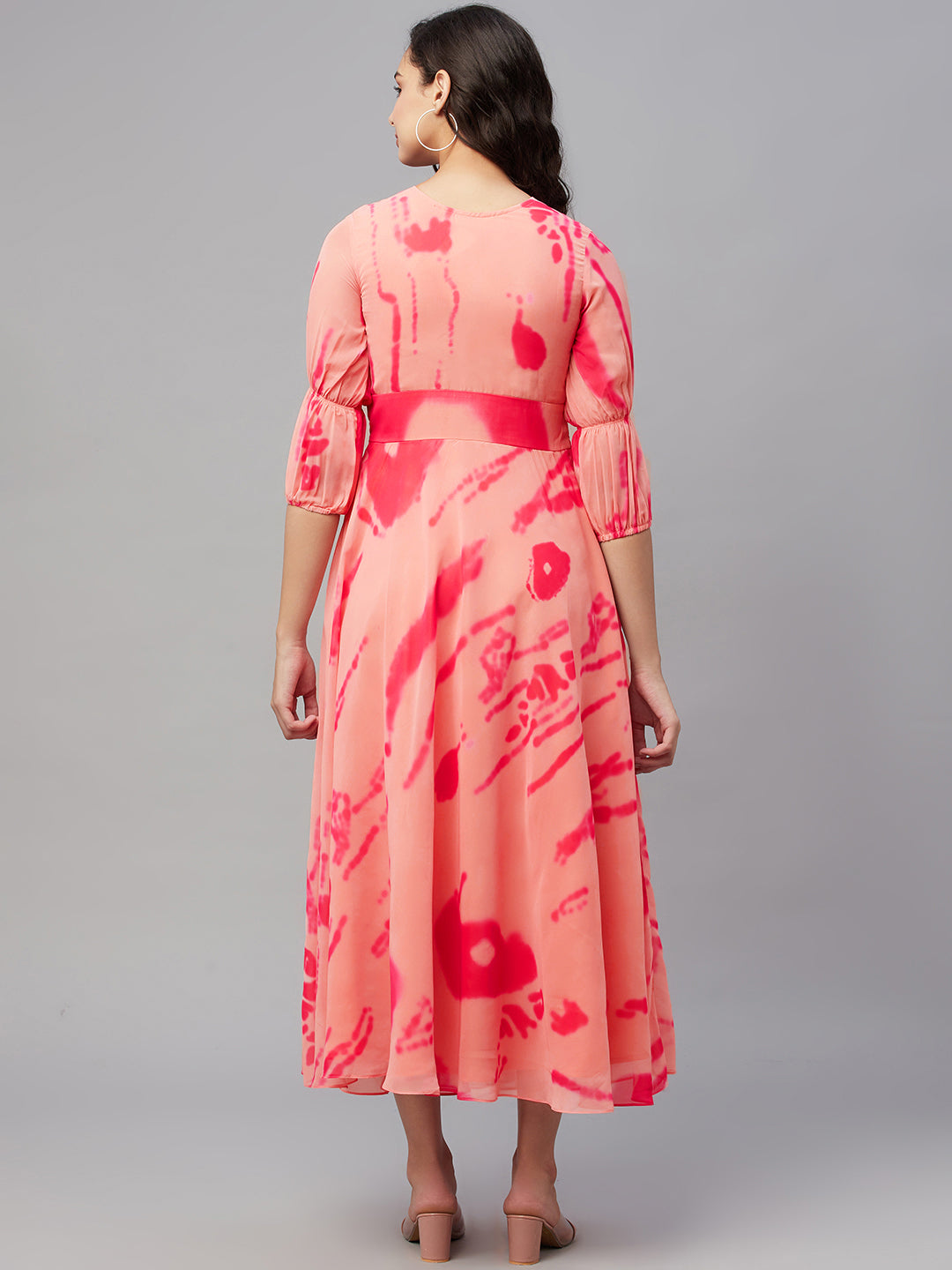 Myshka Stylish  Printed 3/4 Sleeve ,V Neck Women Dress