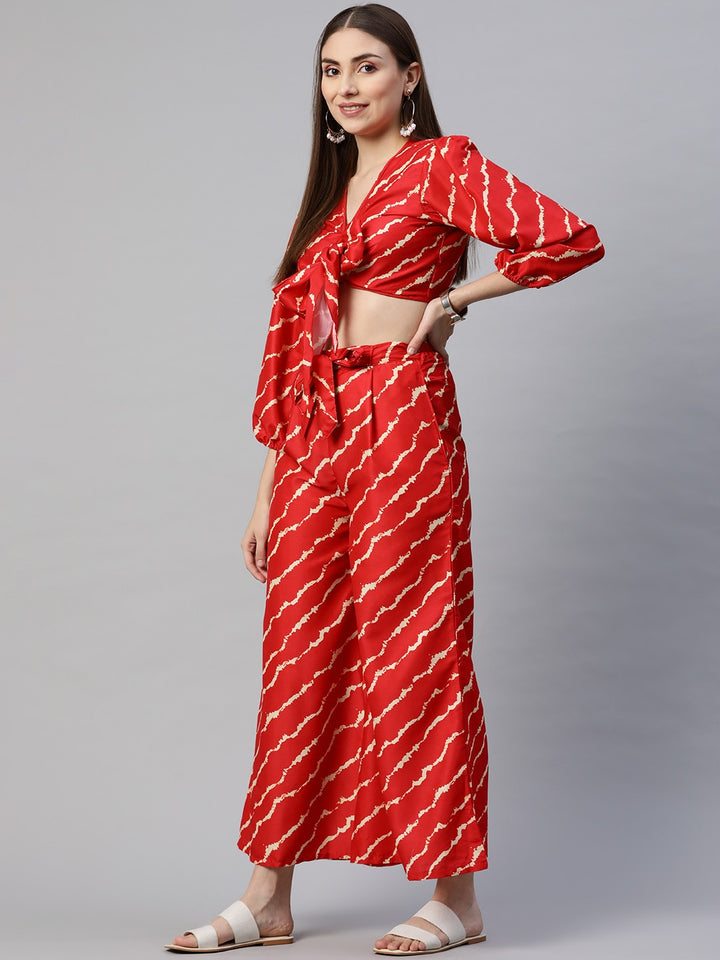 Myshka Trendy Stylish Women Red Printed Full Sleeve V Neck Dress
