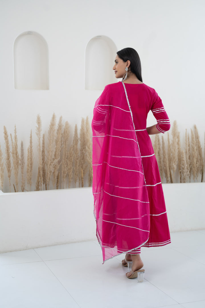 Women's Pink Anarkali Gown with Dupatta by Myshka- 2 pc set