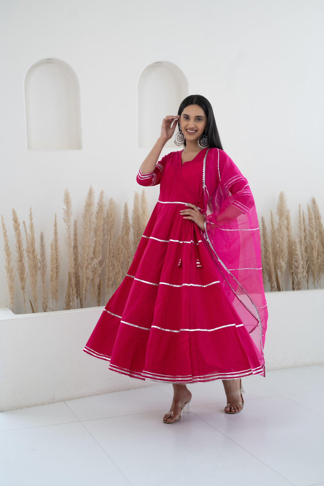 Women's Pink Anarkali Gown with Dupatta by Myshka- 2 pc set