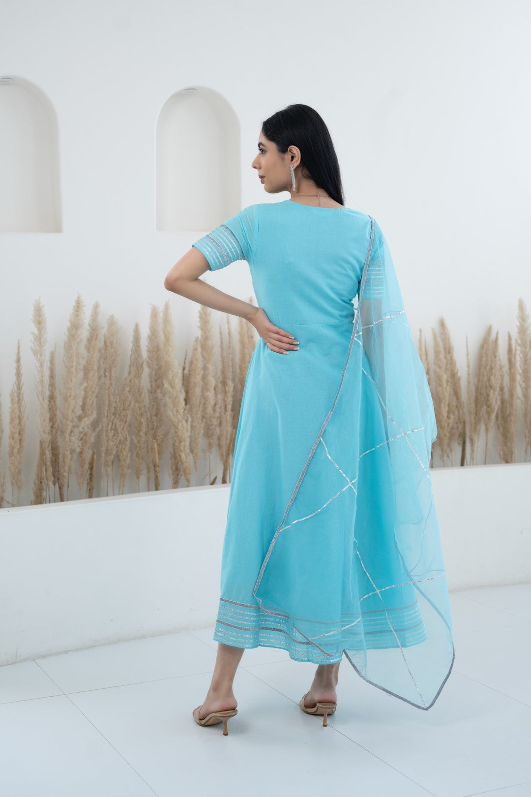 Women's Blue Anarkali Gown with Dupatta by Myshka- 2 pc set