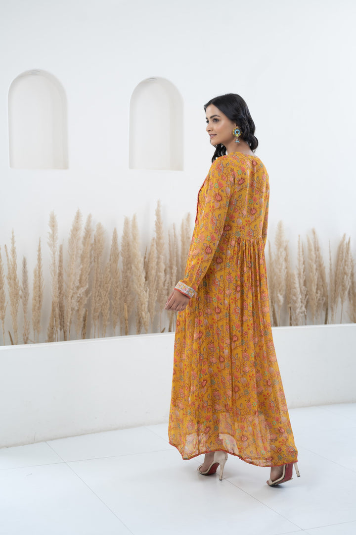 Women's Mustard Yellow Traditional Dress by Myshka- 1 pc set