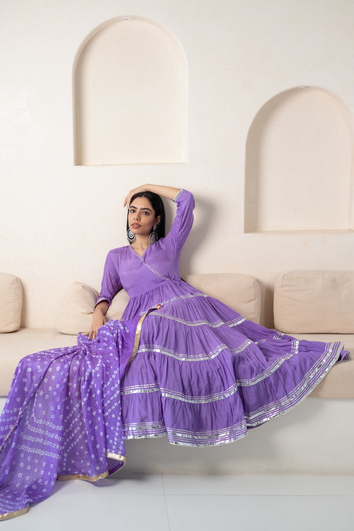 Women's Lavender Angrakha Kurta set by Myshka- 2pc set
