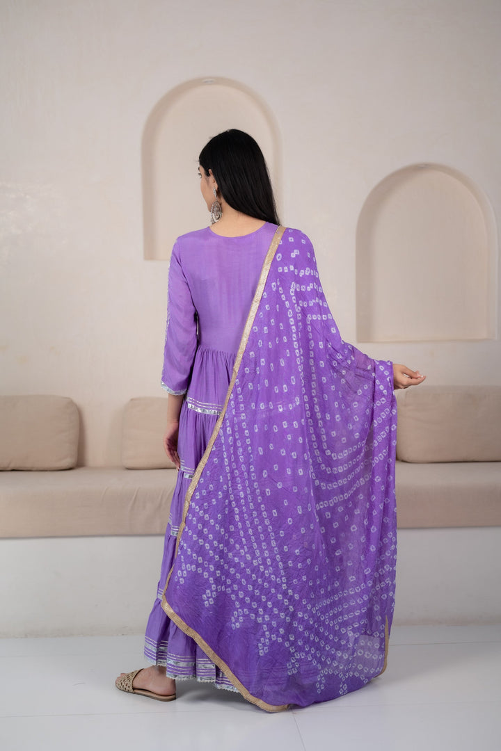 Women's Lavender Angrakha Kurta set by Myshka- 2pc set
